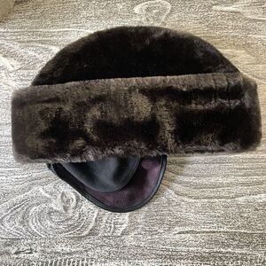Kevin McAndrew Faux Fur Hat Mens Sz L Brown Furry Fedora Mad Men Style Ear Flap